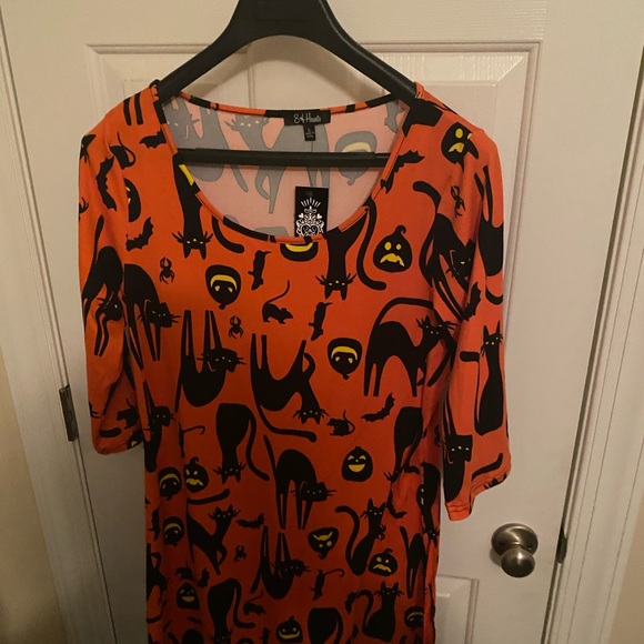 NWT Halloween 8 of Hearts  Black Dress with black cats Jack O Lanterns mice LG - Picture 2 of 5